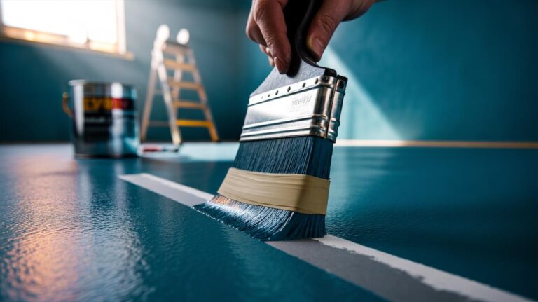 Illustration of a decorator using a taping knife wrapped with a wide rubber band as a flexible barrier to cut in a crisp wall-to-ceiling paint line