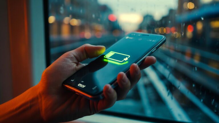 Illustration of a smartphone screen with the power-saving mode toggle being activated to extend battery life