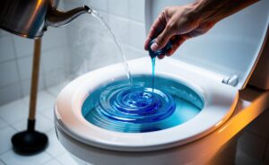 Illustration of [unclogging a toilet with dish soap]