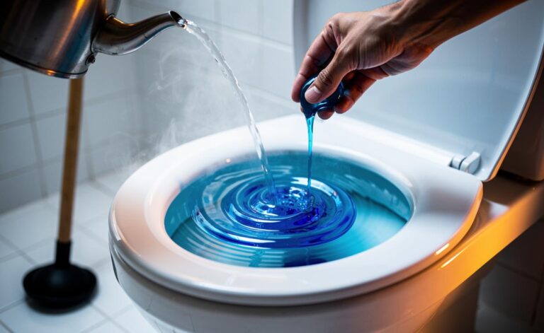 Illustration of [unclogging a toilet with dish soap]