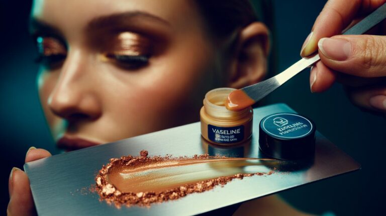 Illustration of Vaseline mixed with powder eyeshadow to create a metallic cream shadow