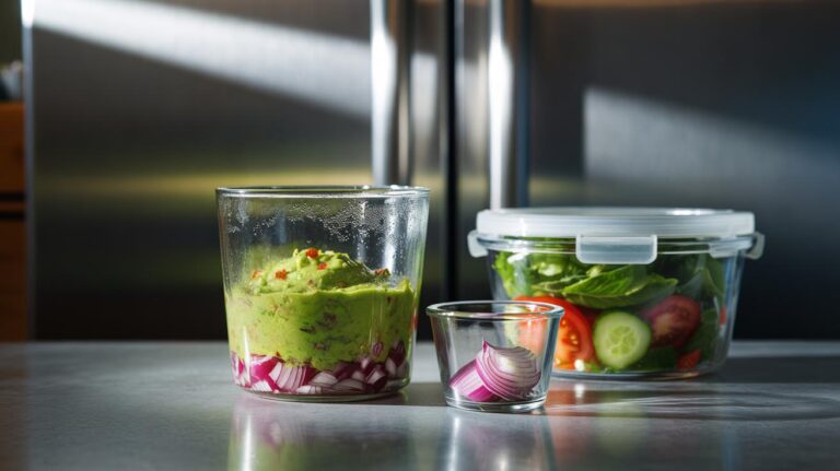 Illustration of an onion placed in a sealed container to extend the freshness of cut vegetables