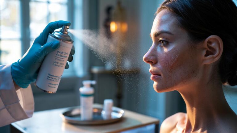 Illustration of a thermal spring water spray used to calm facial redness, as prescribed by French dermatologists