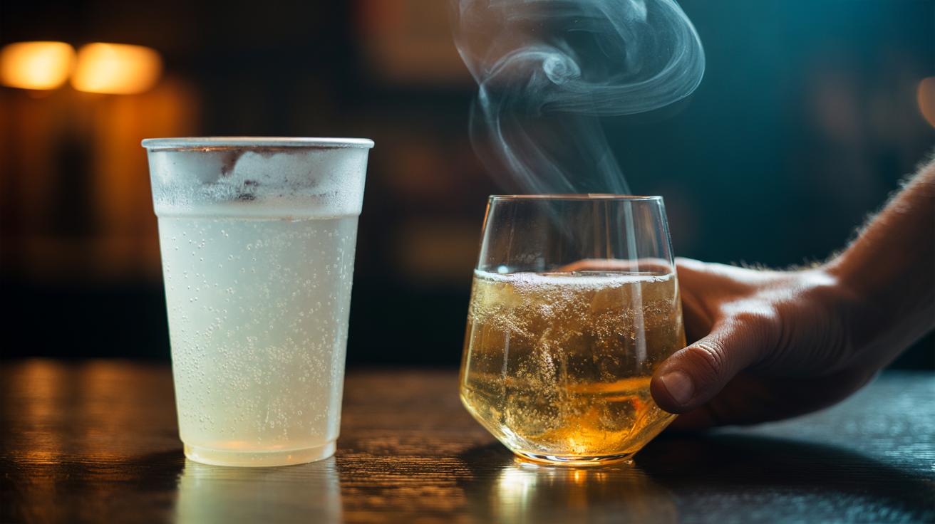 Illustration of switching from plastic to glass cups to improve beverage flavour