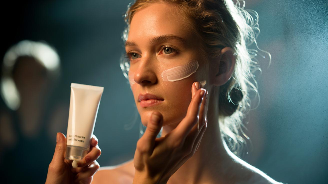 Illustration of a professional esthetician applying diaper rash cream as a makeup primer to lock foundation in humidity all day