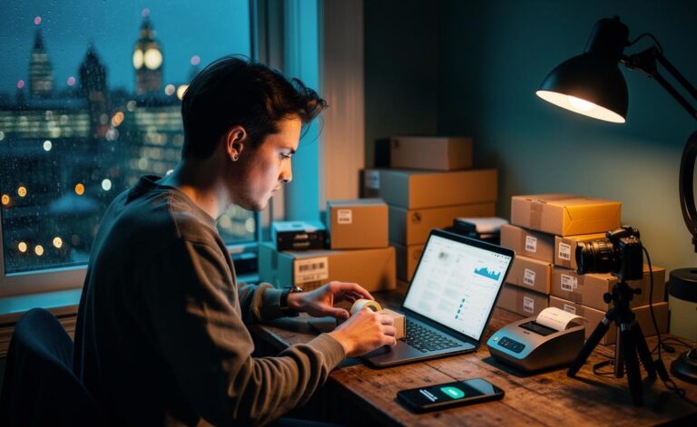 Illustration of launching a side hustle in 2026 in the UK, covering niche validation, essential tools, smart selling, and compliance